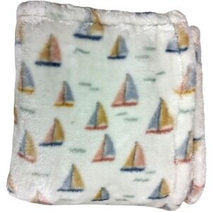 Mon Lapin Sailboat Baby Blanket Soft Plush Fleece‎ Natuical Beige White Security